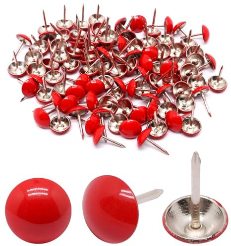 YuGtcen 100 Stück Polsternägel, Reißnägel für Holz, Reißnägel, Polsternadeln, Möbelnägel, dekorative Nagelköpfe, Durchmesser: 2,1 cm, runde Polsternägel (rot, 11 x 17 mm)