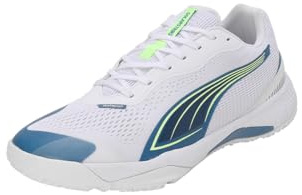 PUMA Unisex Solarstrike III Indoor Court Shoe, White-Blue Horizon, 38.5 EU