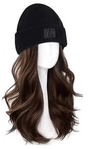 WUODHTW Women's Knitted Winter Hat - Long Wavy Curly Wig Cap, Warm Plush Detachable