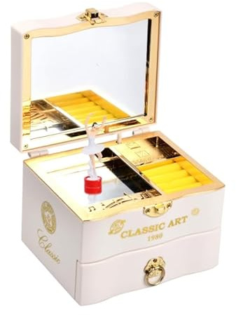 Rapidbok Boîte à Bijoux Musicale, Boîte à Musique avec Miroir, Boîte Bijoux Enfant avec Tiroirs de Rangement, Boîte Musicale Ballerine pour Petites Filles, Enfants, Cadeaux