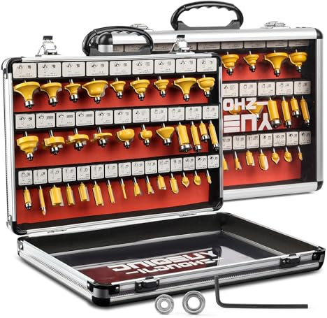 Yueqing Zhongji Router Bit Set of 35 Pieces Router bits 1/4 Inch Shank-6.35MM Shank 35pcs Expert Router Bit Kit C3 Alloy Blade Router bits for Precision Carving and Versatile Applications