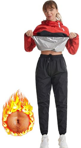Weyot Traje Sauna Mujer Adelgazante, Sudor Chándal con Capucha, Trajes De Sudoración para Fitness Boxeo Yoga Running Gimnasio, Trajes De Sudor, Conjunto De Pantalón Superior,XL,Jacket + Pants