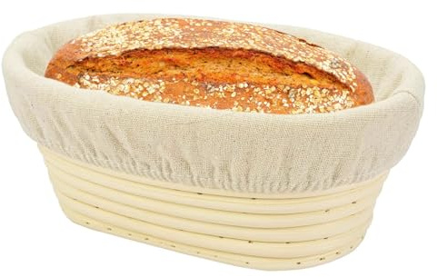 Natural Rattan Sourdough Banneton Proofing Basket - 25cm Oval, With Linen Cloth Liner, Ideal for Professional & Home Bread Making