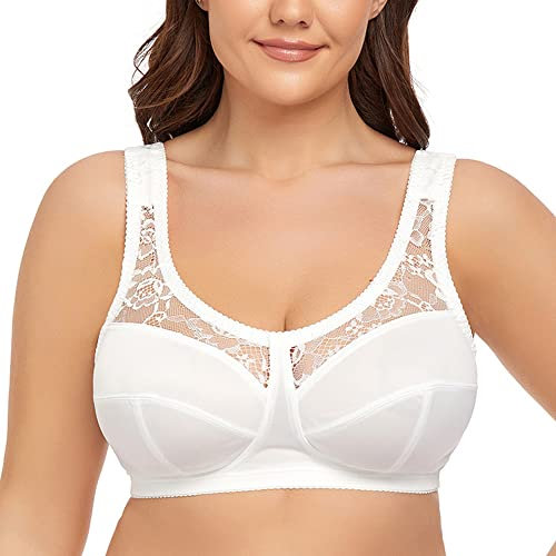 Ayigedu Women's Minimizer Bra Wireless Plus Size Full Coverage Soft Cup Bra Non Padded 40DD White