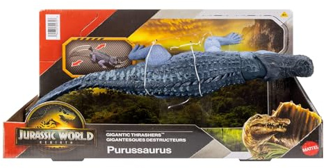 Mattel Jurassic World : Renaissance, Figurine articulée Purussaurus Géants féroces, grande espèce de dinosaure, 2 attaques féroces, jeu virtuel, JGB94