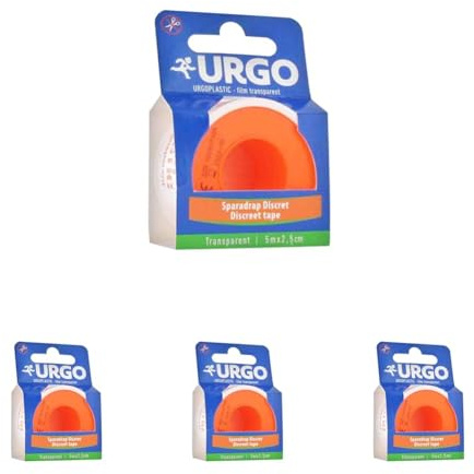 Urgo - Sparadrap - Rouleau de fixation Pansements/Dispositifs - Transparent discret - 5mx2,5cm (Lot de 4)