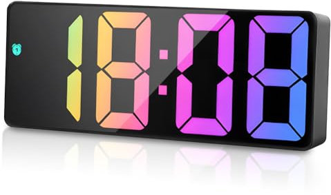 flintronic Digital Alarm Clock, LED Clock with Big Display, Bedside Alarm Clock, Battery Powered Clock, Alarm Clocks with Snooze Temperature Date Brightness Adjustable for Home Office