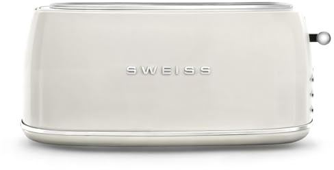 SWEISS Vintage Toaster GRV8, 2 Schlitze, 6 Bräunungsstufen, Spezialbreite für Baguettes, Auftaufunktion, schnell und gleichmäßig, einfache Reinigung, Krümelschublade, Edelstahl, 1500 W, Creme
