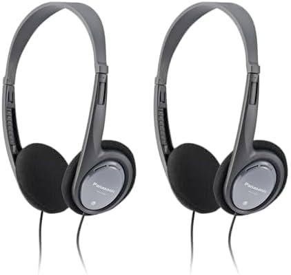 Panasonic RP-HT090 Kabelgebundene Stereo-Kopfhörer, Leicht für hervorragenden Komfort, 5 m Kabel für TV-Nutzung, 30 mm Lautsprecher, Grau (Packung mit 2)