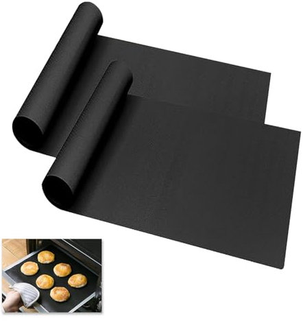 2 Pack Oven Liners for Bottom of Oven 40cm x 50cm, Oven Liner for Fan Assisted Ovens, 0.2mm Non Stick BBQ Grill Mats Teflon Reusable and Easy to Clean, Suitable for Gas Grills, Prevents Spills in Oven