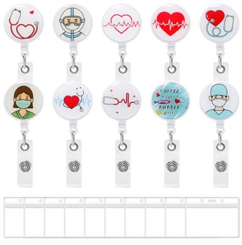 Keboyoe 10 Pezzi Porta Badge Infermiere con 10 Porta Badge in Plastica Trasparente PortaBadge Da Infermiera portabadge con Clip per infermieris portabadges Retrattile per Dottore,Insegnanti,Studenti