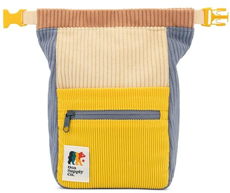 OSO Supply Co - Retro Cord-Bouldereimer, große Größe, freistehende Kreide-Tasche zum Klettern, magnetischer Roll-Down-Verschluss, Zwei Bürstenschlaufen, Reißverschlusstaschen und Tasche (Pastellgelb)