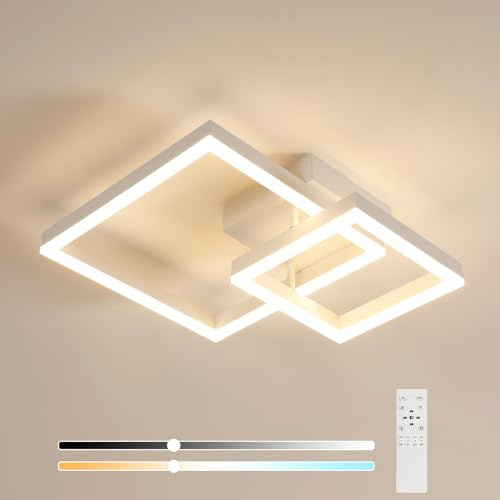 Osairous Lámpara de Techo Regulable, 36W 4050LM Plafon LED Techo con Mando a Distancia 3000K-6500K, Lamparas de Techo Salon Modernas para Dormitorio Cocina Comedor Pasillo, Blanco, 52CM