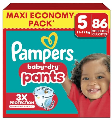 Pampers Baby-Dry Pants Taille 5, 86 Couches-Culottes, 11kg-17kg, Maintien 360° Pour Aider À Éviter Les Bâillements et Les Fuites