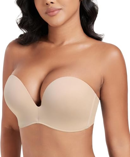 DotVol Push up Lift Women's Bra Seamless Wireless Anti-Slip Strapless brallate with Shape Support(Beige,34D)