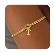 Aidenn Knoten Armband Damen Gold mit Buchstaben Wasserfester Armbänder Set 18k Vergoldet Charm Armkette Verstellbare Stapelbare Goldene Armbander Bracelet Geschenk für Frauen Schmuck