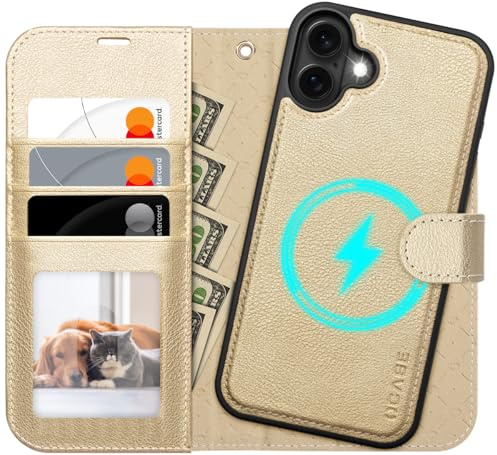 OCASE mobilskal för iPhone 17 Skal Avtagbart 2-i-1 Magnetiskt premium PU-läder Fällbart skal Trådlös laddning Kortfack RFID Ställningsfunktion Skyddande skal för iPhone 17 – Guld