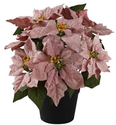 MOIAVAN Poinsettia Artificial Christmas Flowers in Pot 9 Heads,15.7 Inch Large Fake Poinsettias Plants for Home Porch Office Indoor Outdoor Christmas Winter Decorations Pink