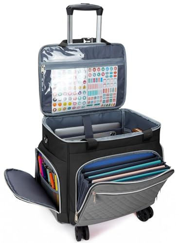 Amythe Sac à roulettes pour Professeur à 5 Roues avec Organiseur de Fichiers en Accordéon, Sac de Rangement Trolley pour Ordinateur Portable 15.6, Noir