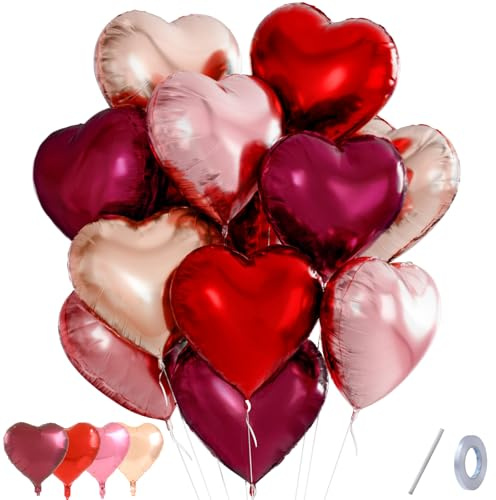 12pcs Herzluftballons Rot Rosa, 18 Zoll Herz Luftballons Rot Rosa Gold Valentinstag Deko Herzballons Luftballons Hochzeit für Valentinstag Deko Valentines Day Romantik Heiratsantrag Verlobung