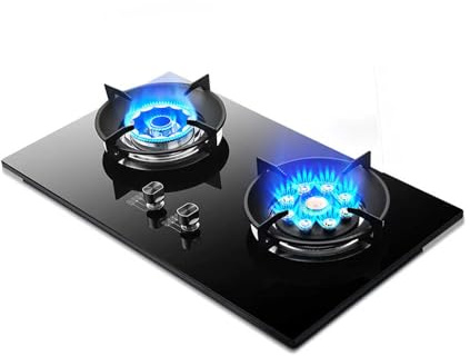 Portable Gas Stove,7.2KW 9-Cavities Cooktop 2 Burners,Tempered Glass Cast Iron Pot Rack,with Flameout Protection,NG/LPG Gas Source Kit(LPG)