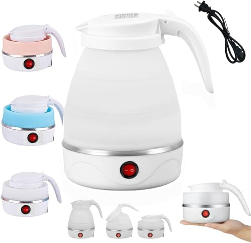 Bollitore elettrico portatile pieghevole for acqua calda bollitore portatile da viaggio pieghevole for bollitura rapida dell'acqua for dormitorio spegnimento automatico(White)
