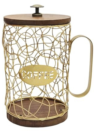 F Fityle Porte-capsules de café, récipient avec base en bois, accessoires de bar, panier de rangement pour capsules de café, idéal pour la, or, avec Un Couvercle
