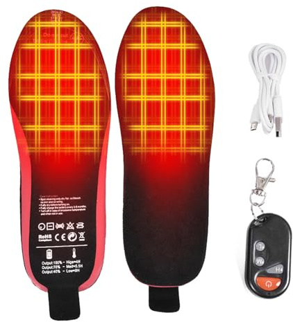 Semelles Intérieures Chauffantes USB,Télécommande Rechargeable Découpable Lavable,Extérieur Chasse Camping Ski Hiver Course (35-46)