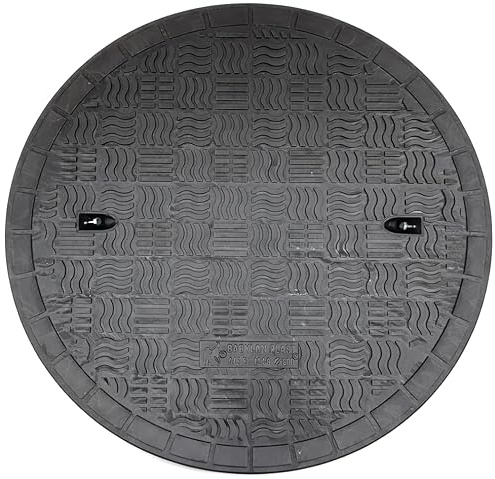 BABYLONPLAST Couvercle pour puits en plastique rond Ø600 mm A15 – Pour tuyau d’égout ondulé DN600 et réservoir – Charge jusqu’à 1,5 t (Noir)