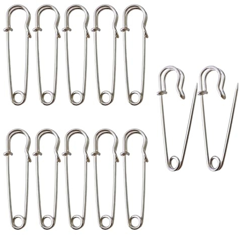 Stora säkerhetsnålar, 12 st stora säkerhetsnålar, 63 mm, kilt-stift, filt, stickning (silver)