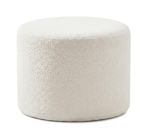 SOARS Pouf Ottomano Imbottito, Ø45 x 35 cm Poggiapiedi Rotondo con Tessuto in Filato Bouclé, Schiuma Morbida e Rivestimento Removibile, Poggiapiedi Divano per Camera da letto e Soggiorno, Beige