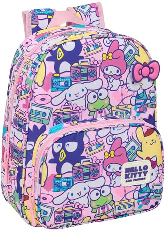 HELLO KITTY & FRIENDS - Zaino scuola per bambini, zaino per bambini, adattabile al carrello, ideale per bambini in età scolastica, comodo e versatile, qualità e resistenza, 26 x 11 x 34 cm