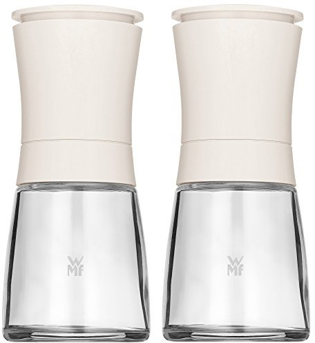 WMF Trend Mühlenset 2tlg, Salz- und Pfeffermühle unbefüllt, Glasbehälter, Keramikmahlwerk, Salz Pfeffer Mühle, Gewürze, weiß