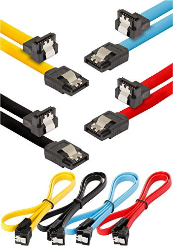 POPPSTAR 4x Sata 3 HDD Cable de datos SSD (0.5 m, enchufe recto a 90 ° en ángulo) (hasta 6 Gbit/s), disco duro cable sata, placa base, negro, amarillo, rojo, azul