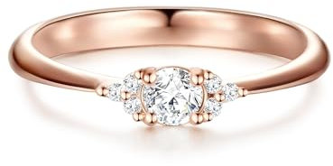 Trilani Damen-Ring Verlobungsring Sterling Silber rosévergoldet mit Zirkonia weiß in Brilliant-Schliff - Solitär-Ring mit Stein Trauring für Hochzeit