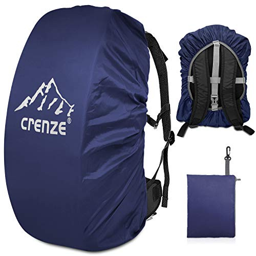 Crenze Housse de pluie pour sac à dos 15-90 l, housse imperméable réfléchissante, idéale pour randonnée, camping, voyage, cyclisme, bleu marine, S:15-30L