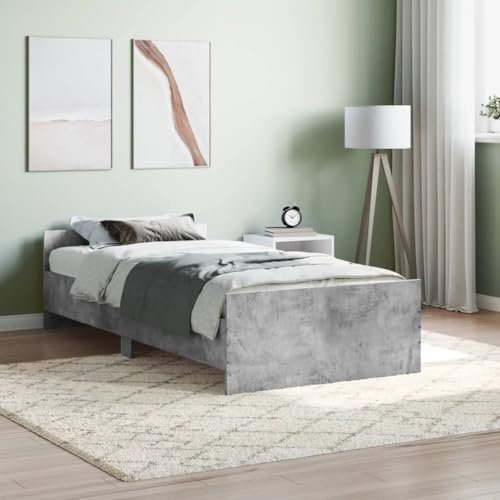 THOYTOUI Bettgestell, Bett Seniorenbett Polsterbett Betten Geeignet für Mehrbettzimmer Schlafzimmer Wohnung Hotel Betongrau 90x190 cm Holzwerkstoff