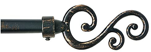 Bastone Tenda Estendibile 120-210 o 160-300 Ferro Antichizzato Shabby Chic Asta Anelli Scorritenda mod.BASTONE TENDA SPIRALI NEW 120-210 NERO-ORO