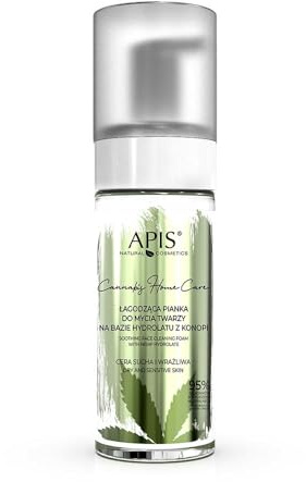 Apis CANNABIS HOME CARE Mousse lenitiva - 150 ml - per detergere il viso con acqua profumata alla cannabis e acido ialuronico per una pelle naturalmente pulita