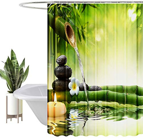 HEYOMART Shower Curtain Heavy Duty Polyester Fabric Waterproof Shower Curtain Liner, 3D Digital Painting Pattern for Shower Stall, Bathroom Curtains with 12 PCS Hooks (180x180cm, Bamboo)