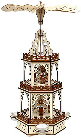 Dekohelden24 Wooden tealight pyramid in natural/brown with 3 levels, for 3 tea lights, L/W/H: 19 x 16.5 x 42 cm, motif: miners