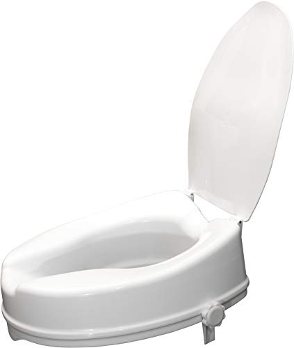 Aidapt Erhöhter Toilettensitz mit Erhöhung, stabile, bequeme Konstruktion, einfach zu montierendes Verriegelungssystem ohne Werkzeug, (berechtigt für Mehrwertsteuerentlastung) (10,2 cm mit Deckel)