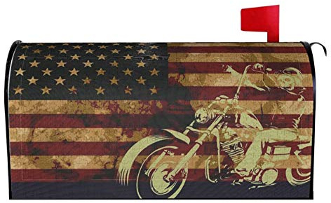 Foruidea Skull Motorcycle American Flag Mailbox Covers Magnetic Mailbox Wraps Post Letter Box Cover Standard Oversize 21 X 18 MailWrap Garden Home Decor