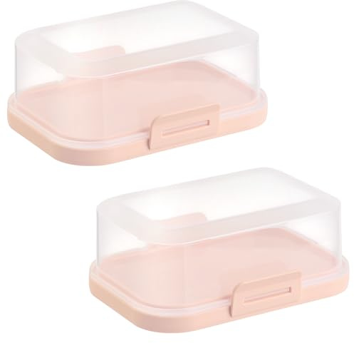 ENGELLAND - 2 x Stapelbare Butterdose mit Deckel und Klick-Verschluss, Apricot/Transparent, Plastik-box, Butter-Glocke, BPA-frei, Mehrzweck, robust