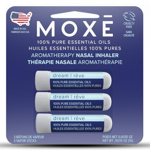 MOXĒ Dream Nasal Inhaler, Essential Oil Blend, Calming, Relaxing, Natural Tension Calmness, Soothing Fragrance, Lavender, Chamomile, Lemongrass, Grapefruit, Made in USA (3 Pack)