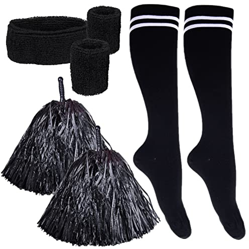 Goldschmidt Kostüme Cheerleader Set | Accessoires Pompons Kniestrümpfe Schweißbänder | Zubehör-Set Kostüm Damen (schwarz)