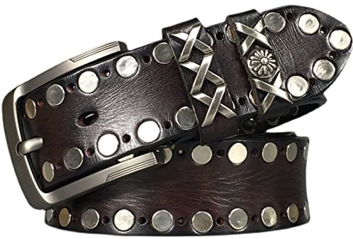 Elegantes Cinturones de Cuero de Vaca Casuales con Tachuelas para Hombres para Jeans Cinturón con Remaches de Punk Rock con Hebilla para Hombres,Marrón,110CM/43.3''