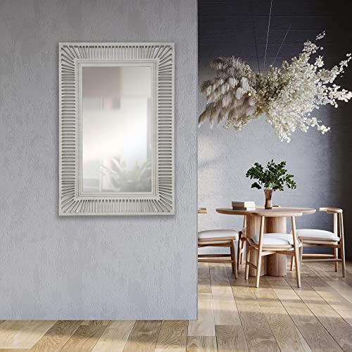 la fabrica del cuadro Espejo de Pared Fabricado en España – Mod Destello- Acabado Artesanal – Espejo de diseño Ideal para Salón, Recibidor, Vestidor, Dormitorio y Baño. (Blanco-Betún)