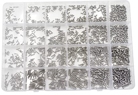 HVAZI 24 Kinds M1 M1.2 M1.4 M1.5 M1.7 M2 304 Stainless Steel Phillips Pan Head Small Self Tapping Screws Assortment Kit