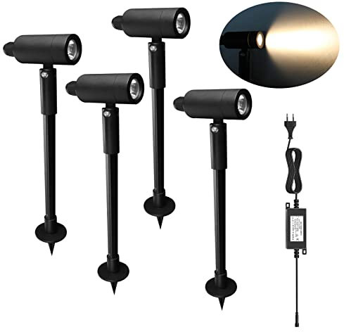 YZGWZLD LED Gartenbeleuchtung, 4er Set 3W Gartenleuchten Warmweiß 3000K 180LM Strahler IP67 Wasserdichte Höhenverstellbar LED Gartenstrahler für Außen Garten Rasen